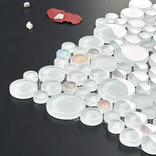 Vista 2 de Mosaico de vidrio para salpicaduras de cocina, pared de ducha de baño, etc., colección de burbujas, rondas mixtas, 12 x 12 x 5/16