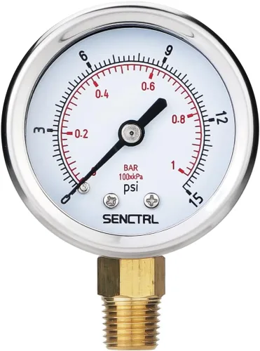 Vista 12 de SENCTRL Medidor de Baja Presión de 0-30 Psi, Tamaño de Esfera de 2", Montaje Inferior de 1/4 Npt, Impermeable, Carcasa de Acero Inoxidable