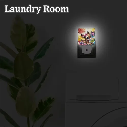 Vista 6 de Juego de 2 luces LED de noche con enchufe de flores y ciervos de animales, lámpara de luz nocturna con sensor automático del atardecer al amanecer