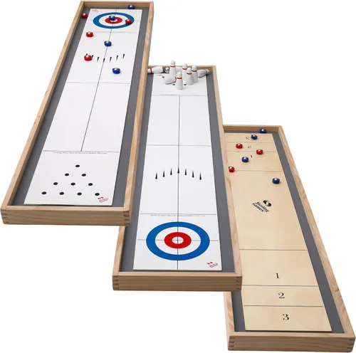 Vista 10 de Sterling Games Tabletop Bowling Combo Set, Wooden Arcade Board with Marbles and Pins, Indoor Table Top Game for Kids and Family