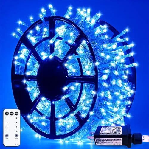 Vista 37 de JMEXSUSS 500 luces LED verdes de Navidad para interiores y exteriores, 8 modos de 163 pies, tira de luces verdes enchufables, cable transparente
