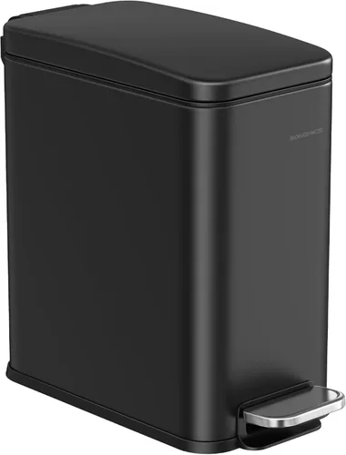 Vista 22 de SONGMICS Bote de basura delgado, 13 galones (50 L) Bote de basura para espacios estrechos con tapa de cierre suave, cubo interior y pedal de pie