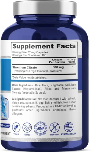 Vista 3 de NusaPure Citrato de estroncio - Apto para vegetarianos/veganos, sin OMG - 680 mg 200 cápsulas