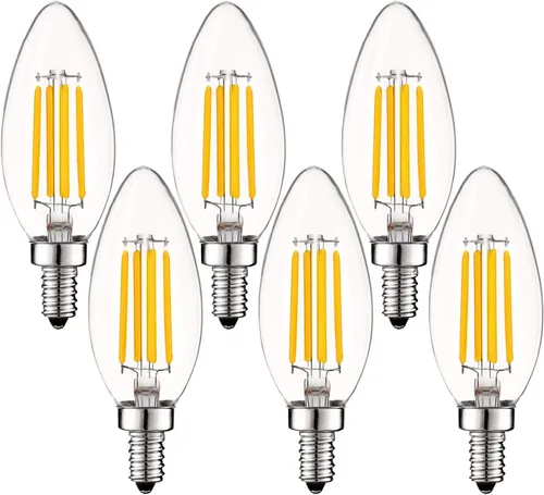 LUXRITE Bombilla LED de candelabro vintage equivalente a 60 W, 550 lúmenes, 2700 K blanco cálido, bombillas LED de araña de 5 W, regulables, vidrio