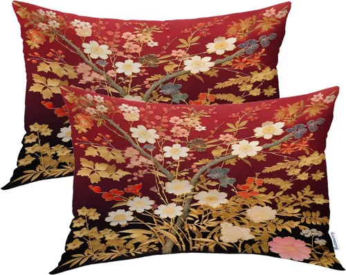 Vista 66 de Batmerry Autumn Maple Forest Throw Pillow Covers, Wooden Chair Houses Yellow Leaves Decorative Pillow Covers Digital Printing Blended Fabric for