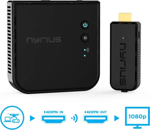 Vista 2 de Nyrius Aries Prime - Transmisor y receptor de video inalámbrico HDMI para transmisión de video HD 1080p 3D y audio digital desde laptop, PC, cable