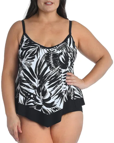 Vista 27 de Maxine of Hollywood Traje de baño tankini con cuello en V para mujer Negro/ Isla Verde