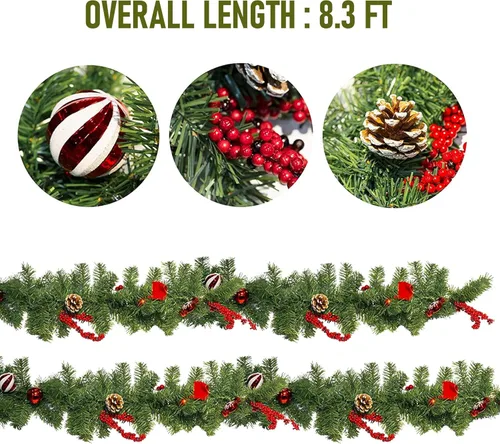 Vista 2 de Guirnalda de Navidad Nerosun de 2.7 m con 50 luces LED, guirnalda preiluminada operada con batería, decoraciones de Navidad con temporizador de 8