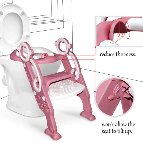 Vista 6 de GrowthPic Asiento de entrenamiento para orinal para niños pequeños con taburete – Entrenador de inodoro plegable para niñas con cojín suave