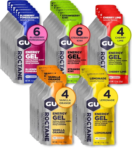 GU Energy Roctane Ultra Endurance Gel Energizante, Vegano, Sin Gluten, Kosher y Sin Lácteos, Nutrición Deportiva Para Correr, Andar en Bicicleta,