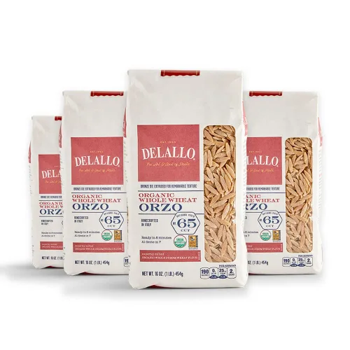 Vista 8 de DeLallo Pasta Orzo de trigo integral, bolsa de 1 libra, orgánica, hecha con solo 100% harina de trigo duro, fabricada en Italia, corte de bronce