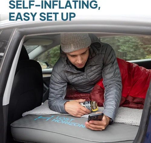 Vista 4 de LOSTHORIZON Colchón de aire de camping con espuma para Tesla, almohadilla de dormir autoinflable, 4.5 pulgadas de grosor, valor R 13, modelo 3