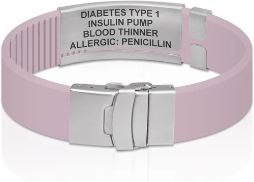 Vista 3 de Divoti Pulsera de identificación de alerta médica grabada personalizada, grabado láser de doble cara (hasta 9 líneas), pulsera de silicona ajustable