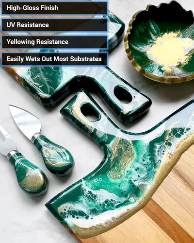 Vista 2 de EcoPoxy UVPoxy - Kit de resina epoxi para recubrimiento de superficies de mesa y arte – 16.91 onzas líquidas / 0.5 litros: curado rápido, resistente