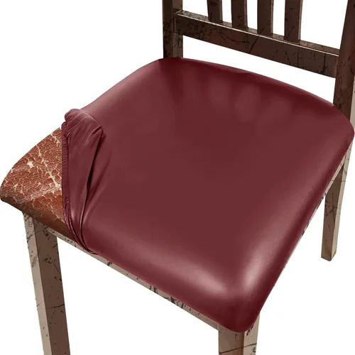 Vista 15 de Juego de 2 fundas de asiento para sillas de comedor de cuero PU, fundas impermeables para sillas de cocina, funda elástica para sillas