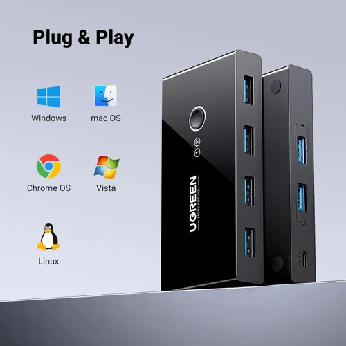 Vista 8 de UGREEN Selector de interruptor USB 3.0, 2 computadoras compartidas, 4 puertos USB, conmutador USB para PC, portátil, teclado, ratón, impresora