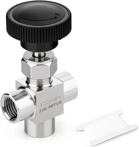 Vista 64 de TAISHER 1 pieza Válvula de aguja de 90 grados de acero inoxidable 304 de 1/4" hembra NPT para control de flujo de agua, gas, aceite con rosca