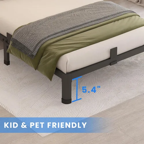 Vista 5 de MAF Marco de cama de plataforma de metal gemela de 7 pulgadas con patas con esquinas redondeadas, soporte de listones de acero de servicio pesado