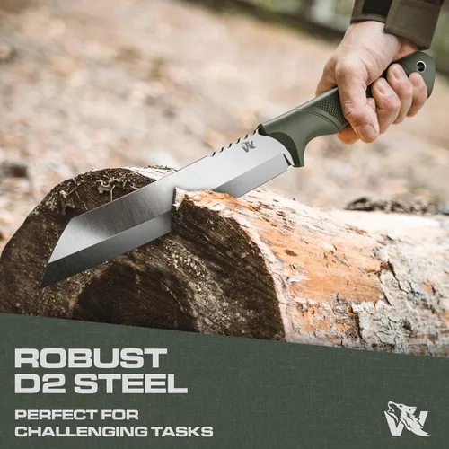 Vista 2 de ODENWOLF W Machete – Machete de supervivencia de espiga completa con funda – Cuchillo machete fuerte de acero D2 para cortar árboles, para trabajo