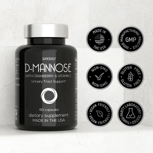 Vista 6 de D-Mannose - Cápsulas de 1000 mg de manosa D con extracto de arándano y vitamina C - 60 cápsulas de 500 mg de alta resistencia - Salud del tracto