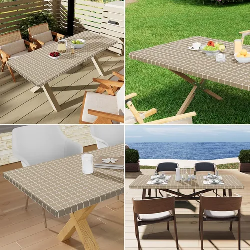 Vista 230 de Mantel rectangular, manteles de plástico elásticos ajustables con parte trasera de franela para mesas de 4 pies, manteles de vinilo impermeables