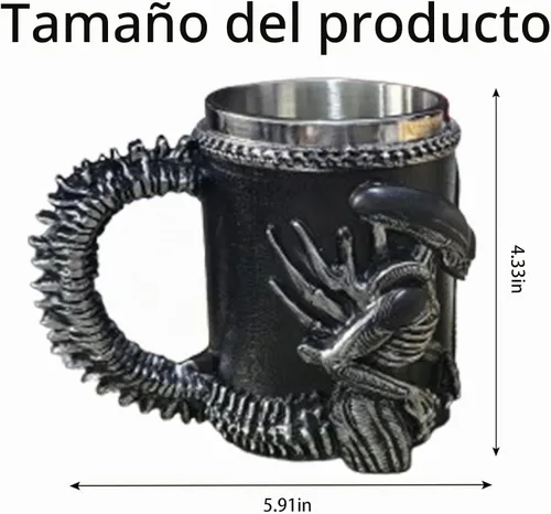 Vista 6 de Taza de 14 onzas con cuchara de extraterrestre, regalo para fanáticos Negro