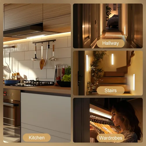 Vista 7 de Paquete de 2 luces para debajo del gabinete, 3 temperaturas de color, luz con sensor de movimiento para interiores, luces LED recargables