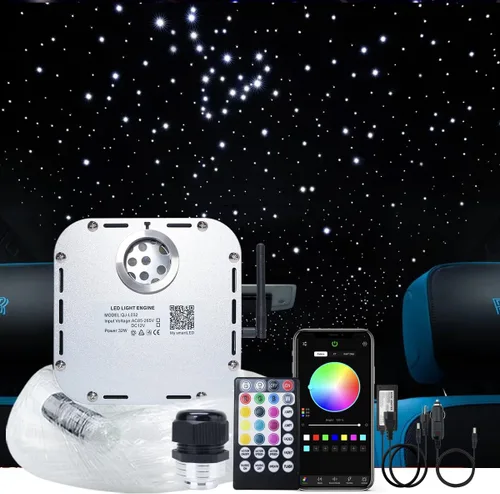 Kit de luz de fibra óptica RGBW con sensor de sonido de 32 W