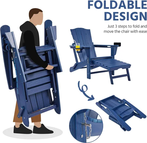 Vista 5 de Yaheetech Adirondack - Silla otomana retráctil, silla plegable para todo tipo de clima, para patio, con soporte para tazas y soporte para teléfono