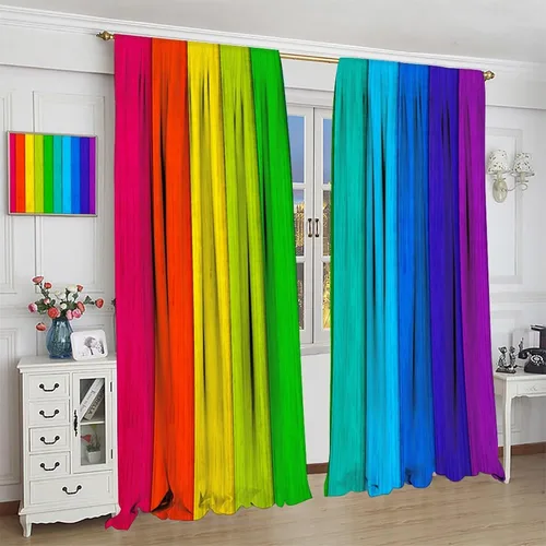 Vista 176 de Cortinas opacas abstractas de arco iris, pintura de color arcoíris con gotas, diseño gráfico creativo con bolsillo para barra, para sala de estar