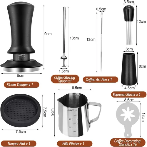 Vista 7 de Juego de 22 piezas de compactador para café, kit de accesorios para barista de espresso, con compactador de espresso de 51 mm, herramienta WDT