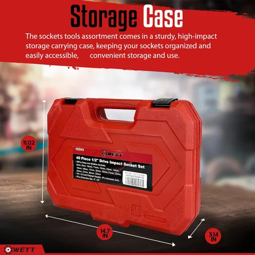 Vista 8 de WETT Juego de llaves de impacto de 1/2 pulgadas, 40 piezas de llaves de vaso métricas (8-32mm), surtido de llaves estándar de servicio pesado