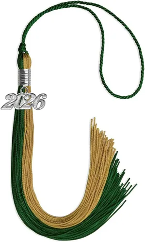 Vista 233 de Endea Graduation Borla de doble color con gota de fecha plateada (negro/oro antiguo, 2025)