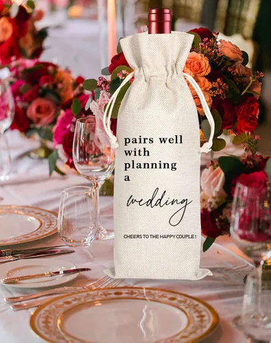 Vista 5 de Bolsa de vino para regalos de boda, bolsa de vino de compromiso, regalo de compromiso, regalo de planificación de boda, combina bien