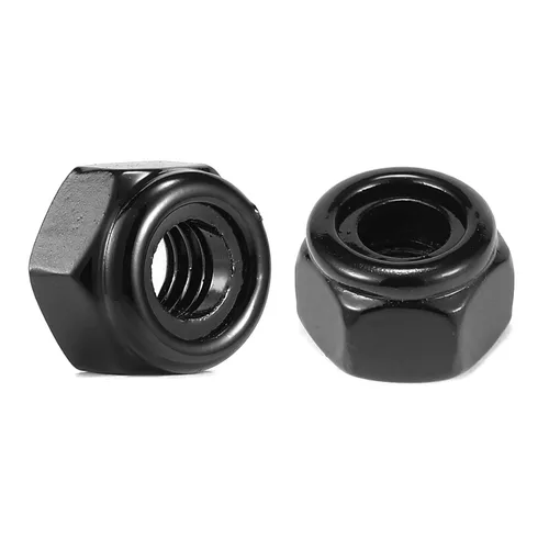 Vista 9 de Tuercas hexagonales de nailon 1/2-13, 50 tuercas de seguridad de acero inoxidable 304, accionamiento hexagonal, acabado brillante, óxido negro por