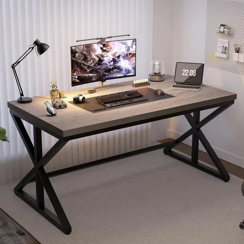 Vista 5 de IBF Escritorio negro de la oficina, escritorio de madera moderno del Roble negro