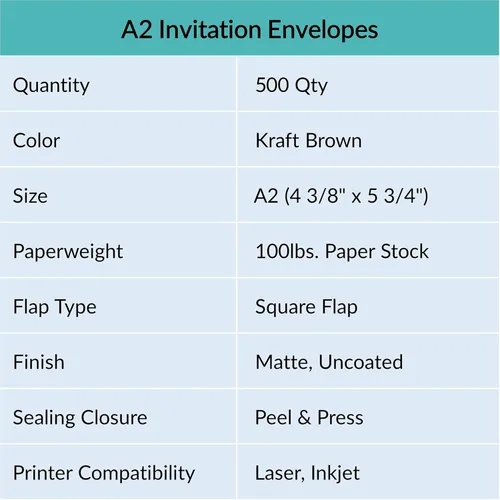 Vista 3 de 500 piezas de sobres de invitación A2 en marrón kraft, autoadhesivos, con solapa cuadrada, 4 3/8 x 5 3/4, sobres de RSVP, sobres de devolución, 100