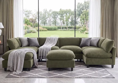 Vista 52 de Iroomy Sofá modular modular de felpilla de gran tamaño, asiento cómodo profundo, sofás de 2 plazas para sala de estar, color beige