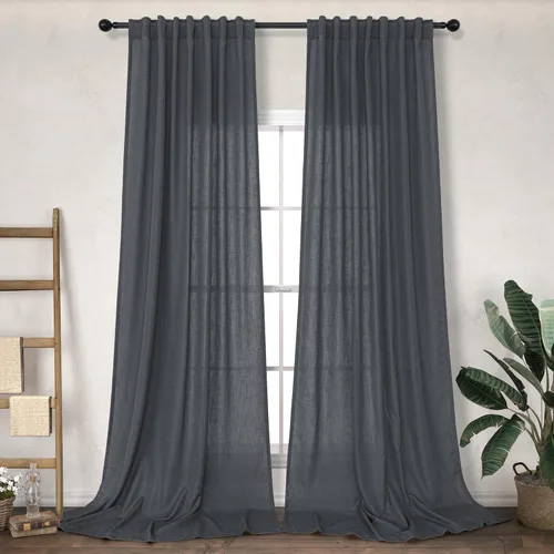 Vista 44 de Cortinas de lino crema de 102 pulgadas de largo para sala de estar, dormitorio, 2 paneles con bolsillo con pestaña trasera, filtro de luz, cortina