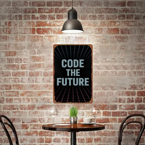 Vista 7 de Code The Future Sign With Retro Wave Lines Gradient Colors Synthwave Aesthetic Aluminum Metal Sign Posters 8x12 Inch For Living Room Bedroom