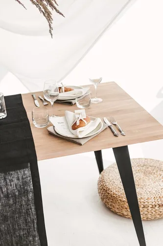 Vista 2 de Pure 100% Linen Table Runner - Thick 260-GSM 15x72-inch Black Table Runner - Natural Fiber Dining Table Runners