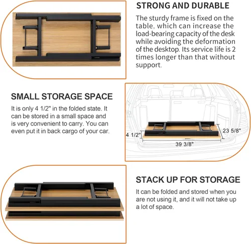 Vista 7 de Need AC5BB - Escritorio plegable para computadora y oficina en casa, moderno, no requiere montaje, color teca y marco negro, 3938in largo (10060)
