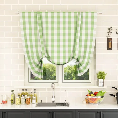 Vista 63 de Cenefas de cortina para ventana de 16 pulgadas de largo, 2 paneles de cuadros búfalo, cortinas pequeñas con bolsillo para barra, estilo clásico