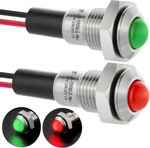 Vista 9 de 8 mm 0.31" Mini Luz Indicadora Impermeable IP67 Señal de Lámpara de Metal Cúpula de Acero Inoxidable 12V-24V CC/CA Luz Piloto LED con Cable de 140 mm