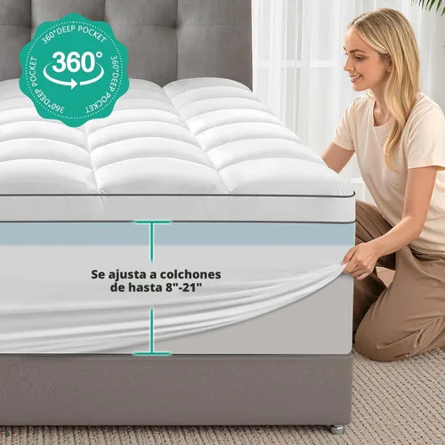 Vista 5 de Cubrecolchón de espuma viscoelástica de doble capa de 4 pulgadas, tamaño Queen - espuma viscoelástica de gel refrescante de 2 pulgadas más parte