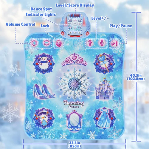 Vista 6 de Juguetes de baile para niñas: 8 botones Frozen Dance Pad inalámbrico Bluetooth juego de baile electrónico para niños con 4 modos de juego Luz LED