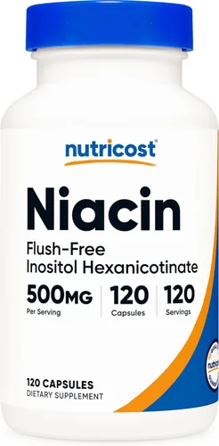Nutricost Niacina (sin rubor) inositol hexanicotinato 500 mg, 120 cápsulas, vitamina B3