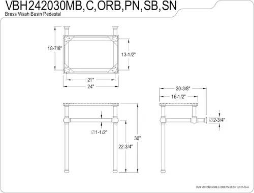 Vista 3 de Kingston Brass vbh242030 Templeton 30" montado en la pared latón macizo Lavatory Consola, VBH242030SN