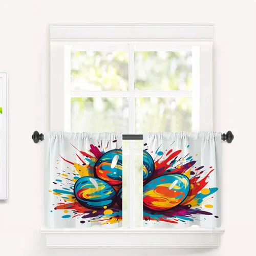 Vista 97 de Cortinas opacas de mármol abstracto blanco y gris para ventanas, cenefas opacas de poliéster multicapa para cocina, paquete de 2 unidades, 26 x 24