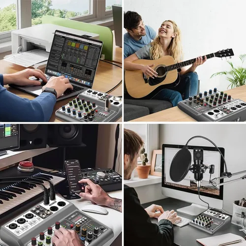 Vista 8 de Aveek Mezclador de Audio Profesional, Consola de Mezcla de Placa de Sonido con 5 Canales Digital USB Bluetooth, Efecto de Eco y Retraso, Entrada